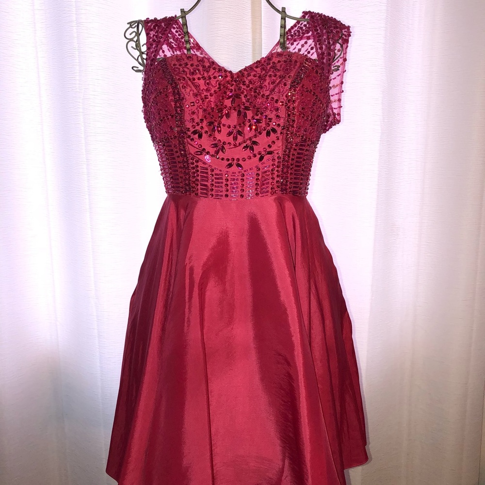 Hot pink short prom dress with pockets
